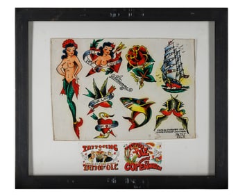 Mermaid and Other Tattoo Designs by "Tattoo Ole" (Copenhagen, 1963) 9 1/2 x 13 1/2 in. (24.1 x 34.3