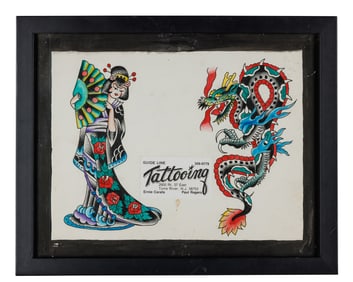 Dragon and Geisha Tattoo Designs by Ernie Carafa and Paul Rogers (Toms River, New Jersey, ca. 1975)