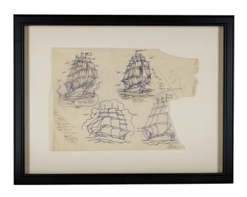 Three-Masted Ship Tattoo Designs by "Sailor Jerry" Swallow (Canada, ca. 1960) 8 x 11 in. (20.3 x