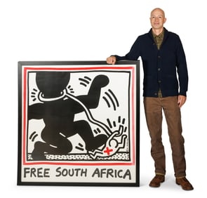 Keith Haring, American 1958-1990, Free South Africa, Color Offset Lithograph, Frame: 51 1/2 x 50 1/2