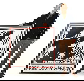 Keith Haring, American 1958-1990, Free South Africa, Color Offset Lithograph, Frame: 51 1/2 x 50 1/2: Keith HaringAmerican, 1958-1990Free South AfricaColor Offset LithographOriginal "Free South Africa" color offset lithograph by Keith Haring (American, 1958-1990), 1985. Haring produced and distributed