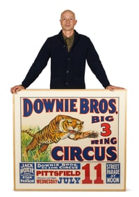 Downie Bros. Circus Poster with Leaping Tiger, Pittsfield Frame: 41 x 45 in. (104.1 x 114.3 cm.)