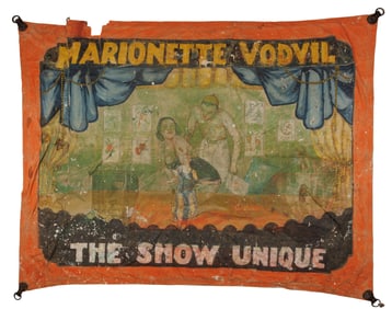 Prof. Jack "Tattooed Tattooer" Sideshow Banner by Don Lutton (Kansas City, Missouri, ca. 1935) 89 x