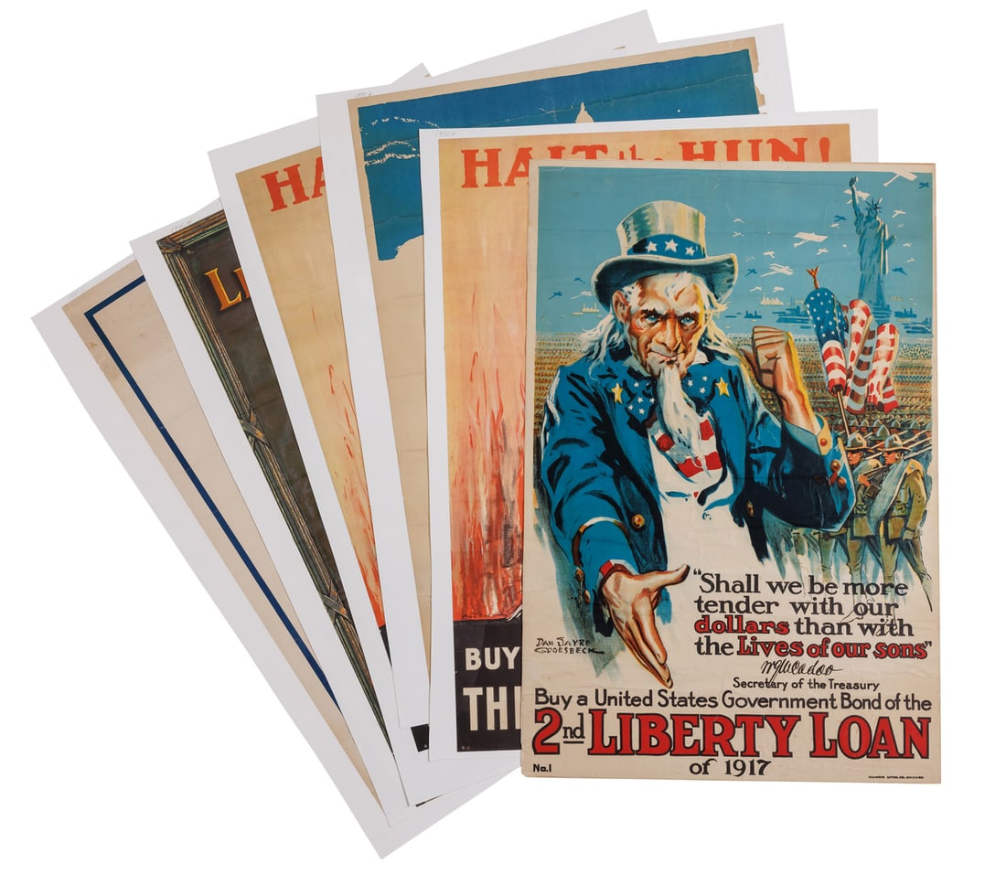 Seven WWI Liberty Loan and Red Cross Posters (America, ca. 1918): Seven WWI Liberty Loan and Red Cross Posters(America, ca. 1918)Seven (7) total lithograph posters, including Over the Top for You by Sidney H. Riesenberg (1885-1971), printed by Ketterlinus, Philadelp