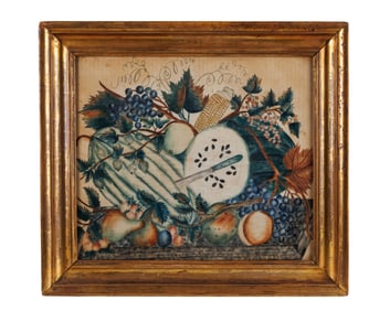 New England Theorem Painting on Velvet (New England, ca. 1830) Frame: 21 3/4 x 24 in. (55.2 x 61