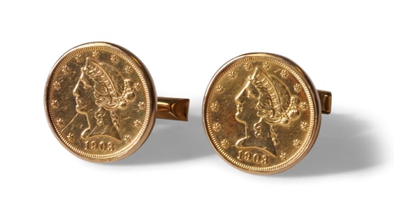 Pair of 1903 Liberty Head 14K Gold Coin Cufflinks