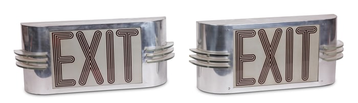 Pair of Illuminated Art Deco Exit Signs From Pennsylvania Theater (Pennsylvania, ca. 1935) Each: 10