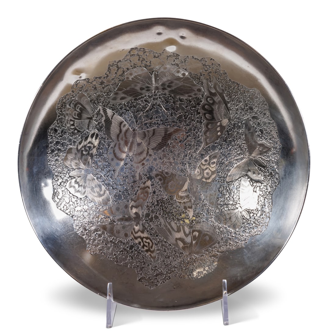 George C. Shreve & Co. Sterling Silver Butterfly Bowl (San Francisco, ca. 1885) 2 x 9 1/2 in. (5.1 x: George C. Shreve & Co. Sterling Silver Butterfly Bowl(San Francisco, ca. 1885)Stamped "Sterling / Geo. C. Shreve & Co. / San Francisco" with "bee" mark, San Francisco, California, ca. 1885. Approximat