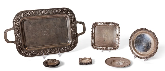 Group of Sterling and Coin Silver Trays and Dishes, 16 Pieces