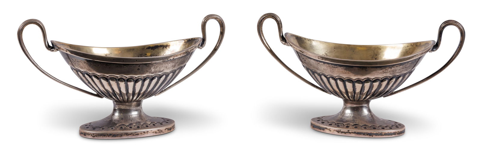 Pair of Victorian Silver Salt Cellars (London, ca. 1870) Each: 2 3/4 x 2 1/4 x 5 1/4 in. (7 x 5.7 x: Pair of Victorian Silver Salt Cellars(London, ca. 1870)Two boat-form salt cellars stamped "GF," possibly for George Fisher, London, ca. 1870. Approximately 4.62 oz. T.Each: 2 3/4 x 2 1/4 x 5 1/4 in. (