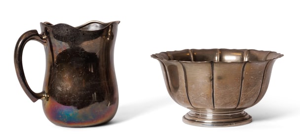 American Sterling Silver Pitcher and Bowl Bowl: 4 x 8 in. (10.2 x 20.3 cm.)