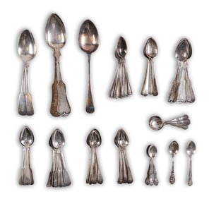 Group of 52 Coin Silver and Sterling Silver Spoons