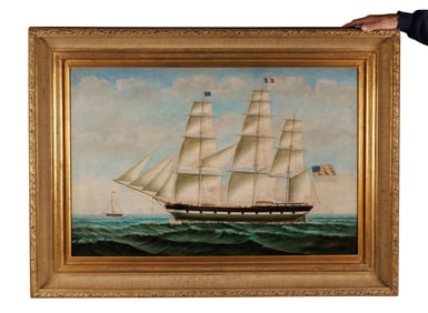 Large Painting of an American Clipper Ship by D. Tayler (America, 20th century) 24 x 36 in. (61 x