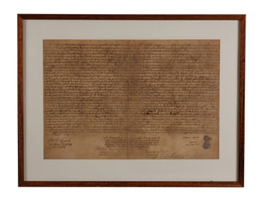 1694 Hingham Land Deed, Burr and Pratt Families, Massachusetts Bay Colony Frame: 16 1/2 x 22 in.