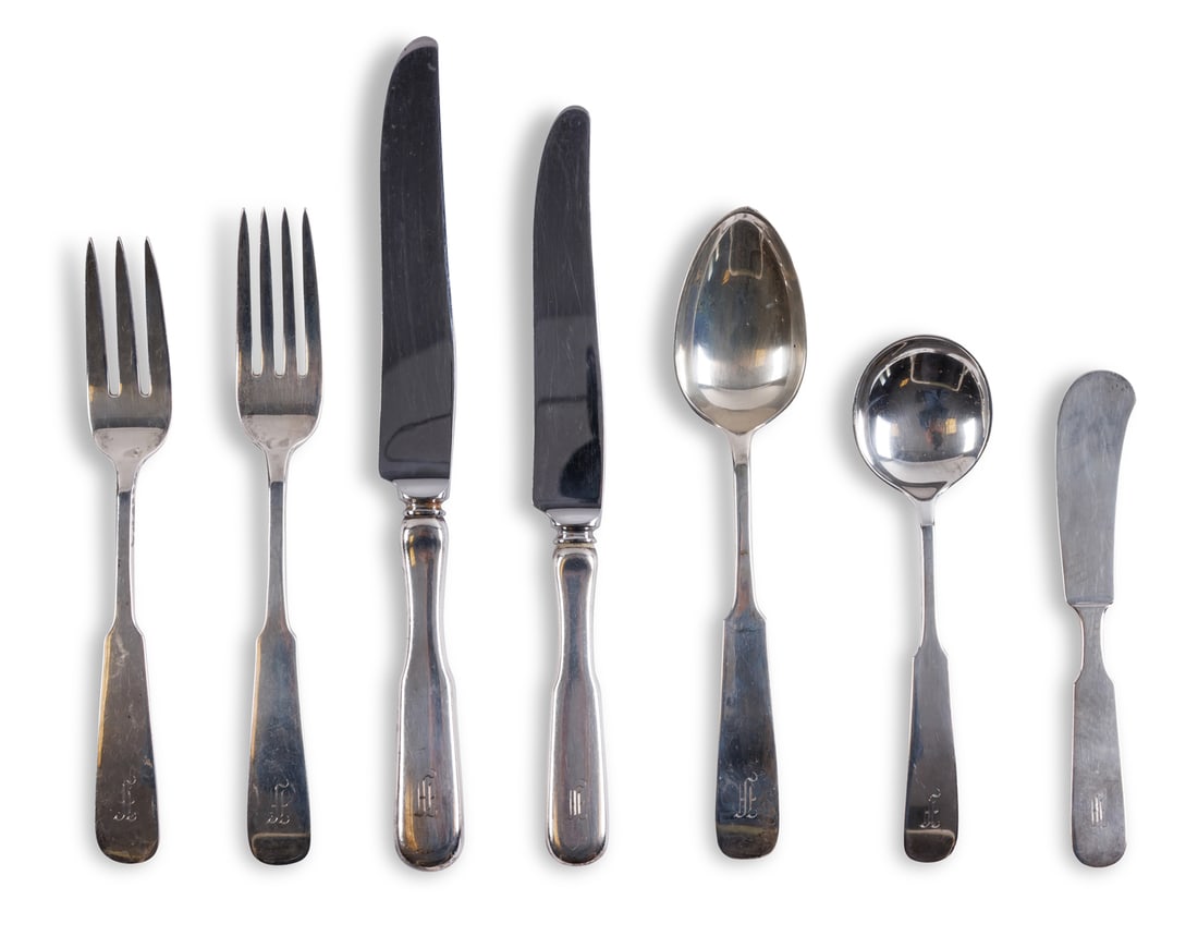 Sterling Silver "Chino" Flatware Service by George Erickson, 96 Pieces (Gardner, Massachusetts, ca.: Sterling Silver "Chino" Flatware Service by George Erickson, 96 Pieces (Gardner, Massachusetts, ca. 1932) Consisting of twelve dinner forks (7.5 inches); twelve lunch forks (7 inches); twelve salad fo
