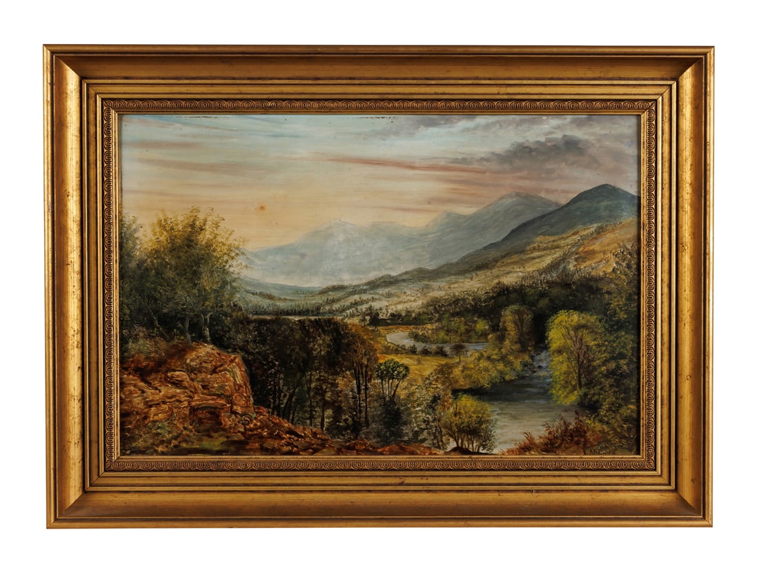 Hudson River School Landscape Painting, Elizabeth Valley by A. Moore (New York, late 19th century): Hudson River School Landscape Painting, Elizabeth Valley by A. Moore (New York, late 19th century) Depicting Elizabeth Valley, Essex County, New York, late 19th century. Oil on Devoe academy board, si