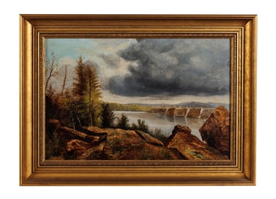 Hudson River School Landscape Painting, Lake Mohonk by A. Moore (New York, late 19th century)