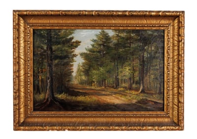 Forest Pathway Landscape Painting by Waterman (America, late 19th century)