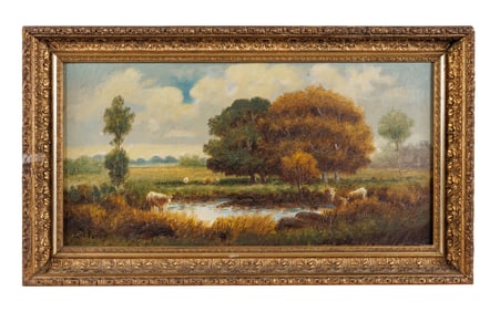 Grazing Cattle Landscape Painting by E.W. Perry (America, late 19th century)