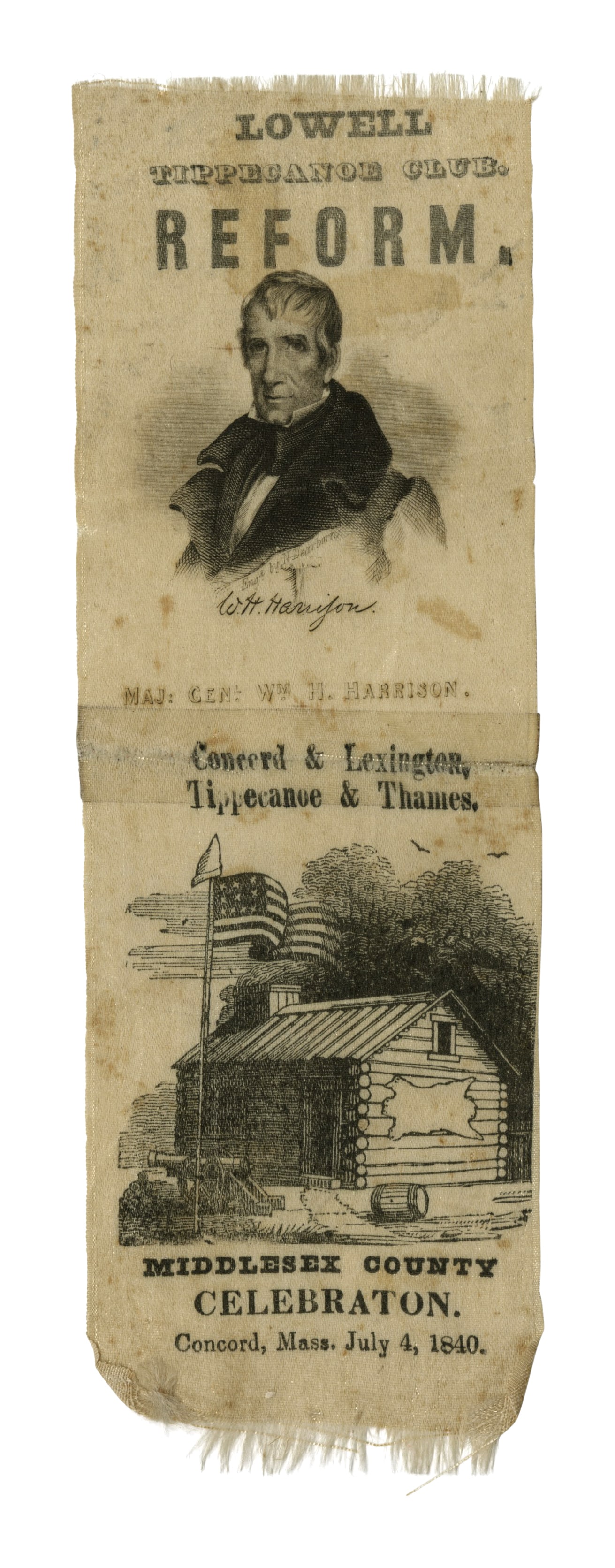 William Henry Harrison Tippecanoe Political Campaign Ribbon, Lowell [Presidents] (Massachusetts, (1 of 1)