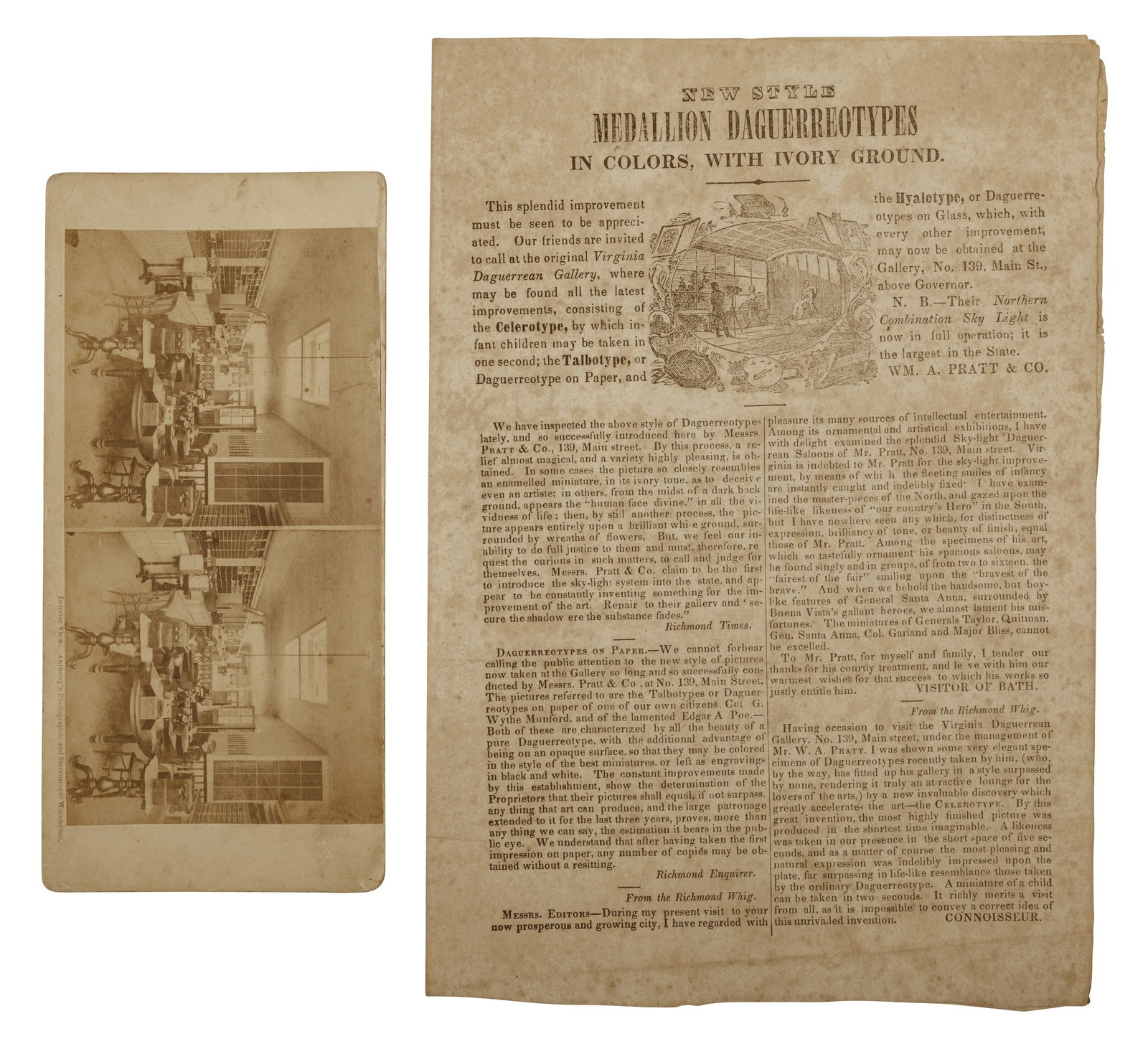 [Daguerreotype] Scarce Pratt & Co. Broadside, Together with a Stereoview of Anthony?s Photographic (1 of 4)