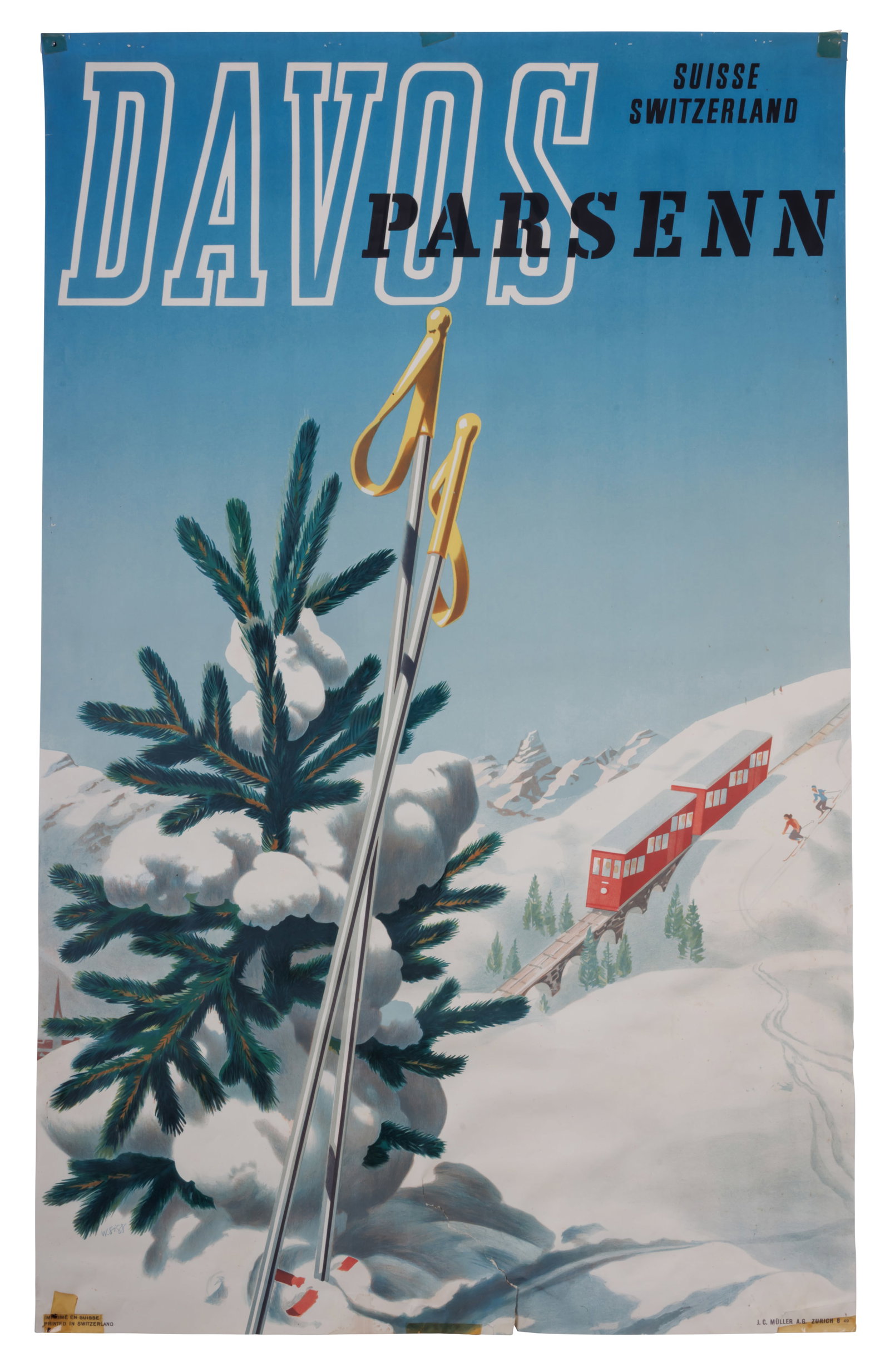 Parsenn Davos Ski Travel Poster by Sigg [Lithograph - Switzerland] (Switzerland, 1949) 40 x 25 in. (1 of 1)