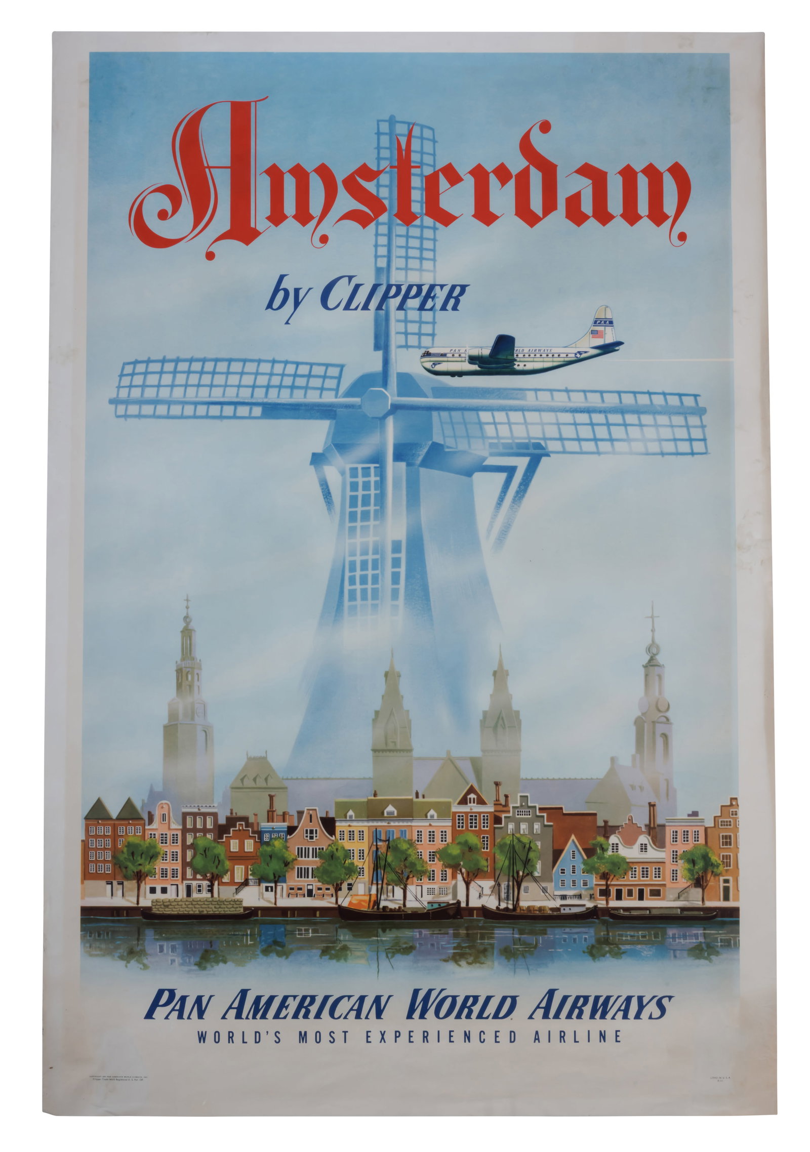 Four Pan Am Airline Travel Posters: Amsterdam, Rome, Scandinavia, Spain [Boeing - Lithograph - (1 of 4)