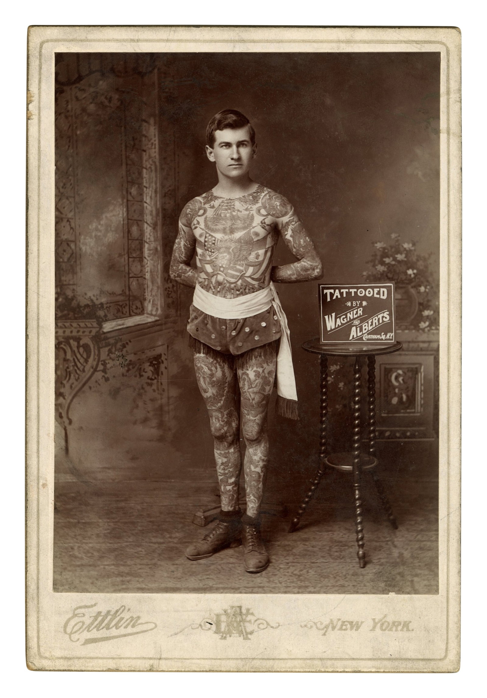 Cabinet Card of Tattoo Artist "Painless" Jack Tryon [Bowery - Photograph - Sideshow] (New York, ca. (1 of 2)