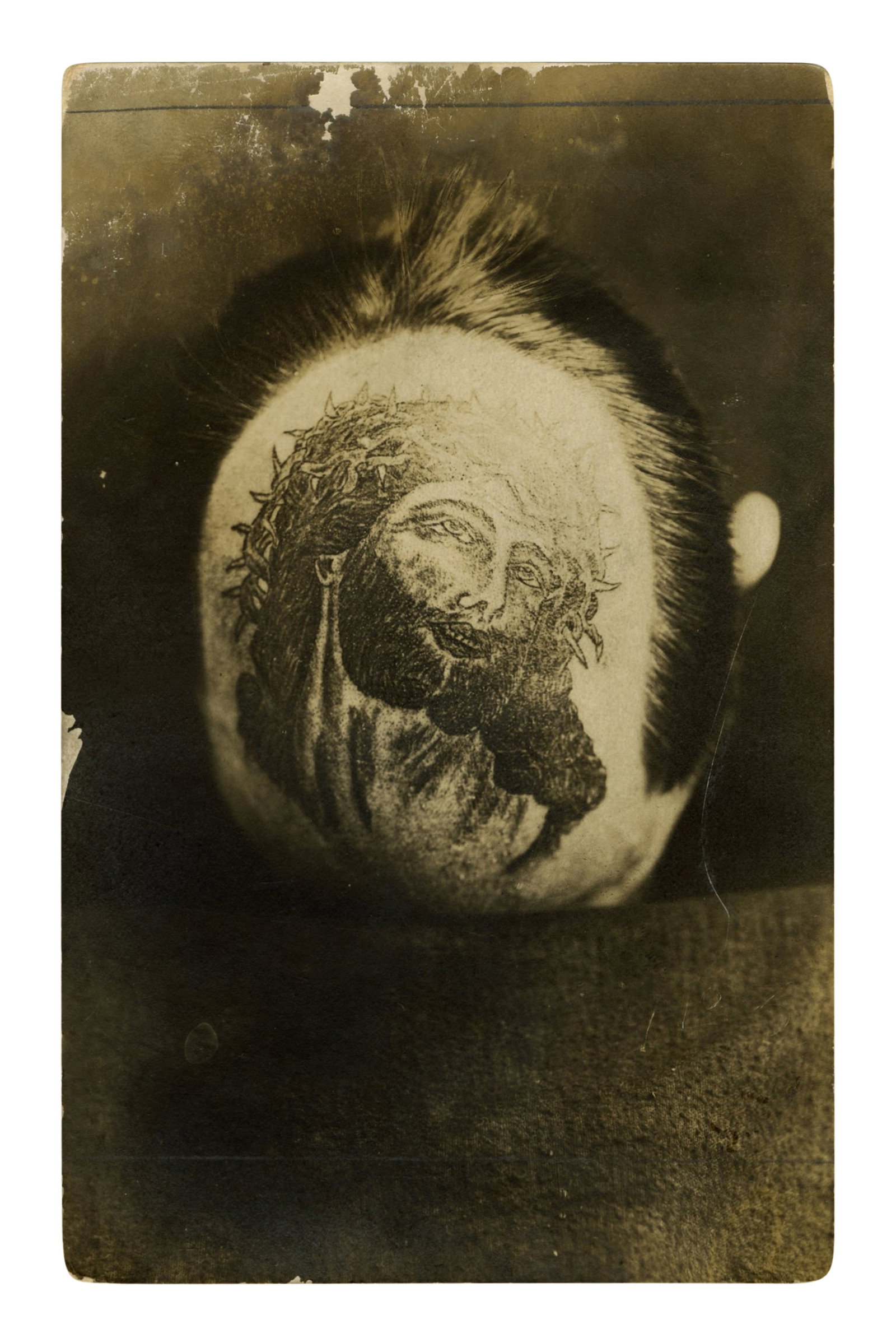 Photo Postcard of Christ Head Tattoo on Huey Bowen [RPPC] (Detroit, ca. 1920) 5 1/2 x 3 1/2 in. (14 (1 of 2)