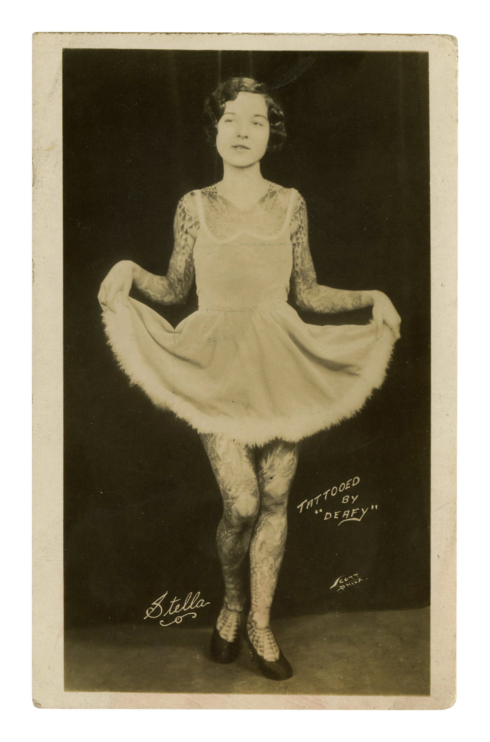 Postcard of Tattooed Lady Stella Grassman [RPPC - Tattoo] (Philadelphia, ca. 1930) 5 1/2 x 3 1/2 in. (1 of 2)