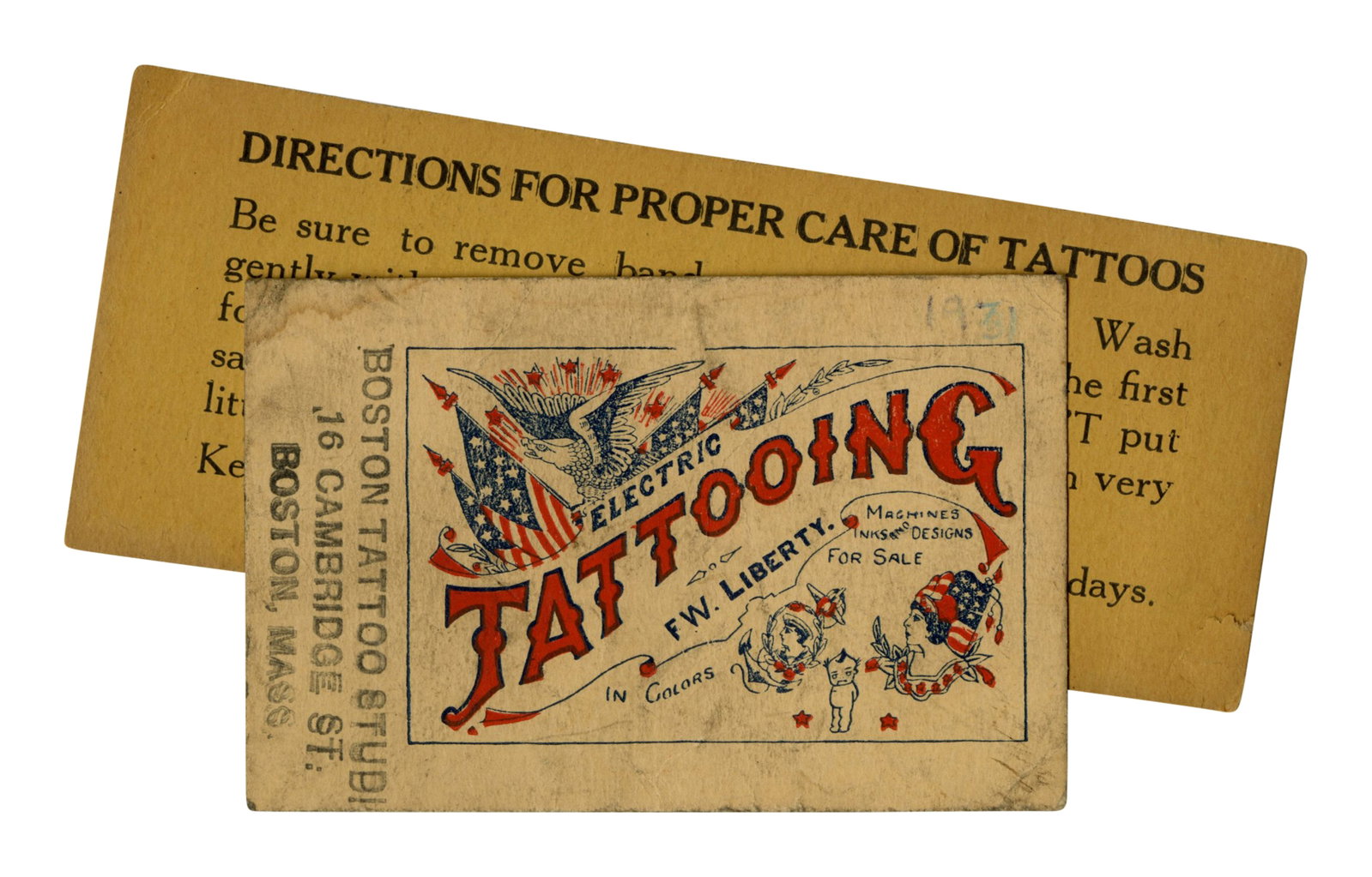 Frank Liberty Tattoo Business Cards [Trade Card - Scollay Square] (Boston, ca. 1930) Largest: 4 1/2 (1 of 3)