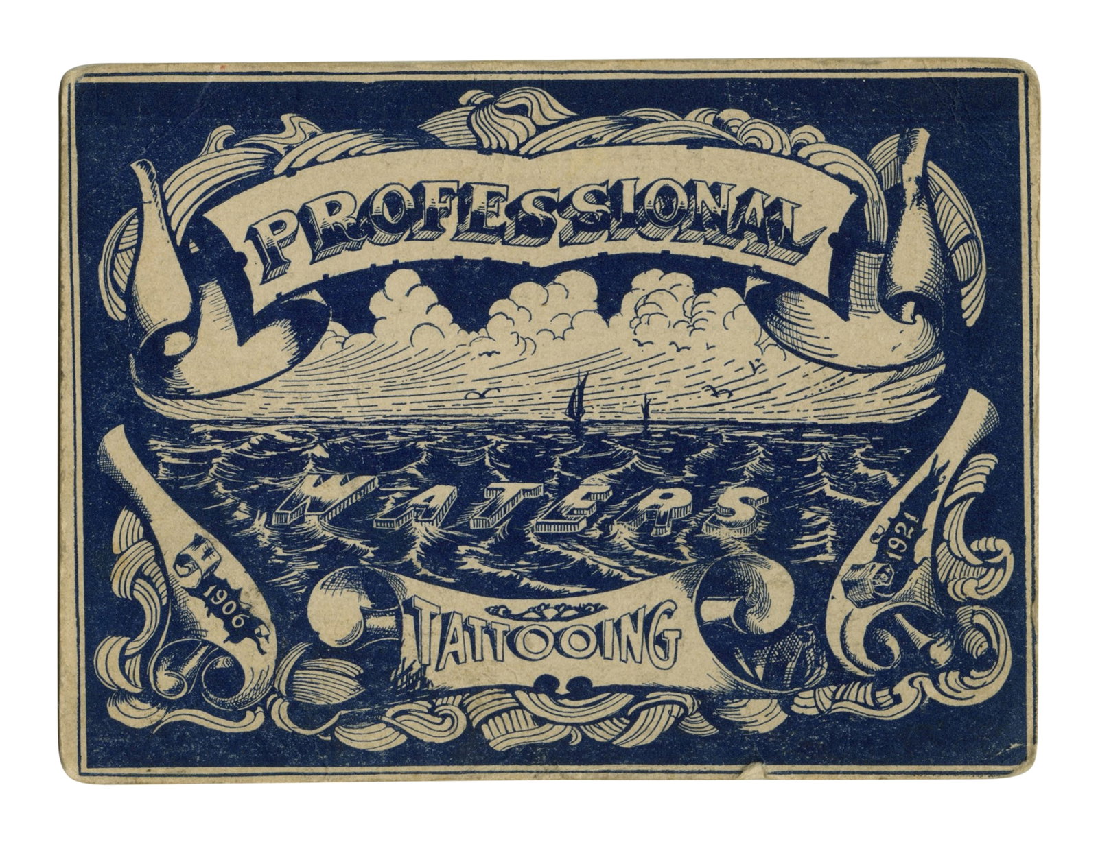 Early Percy Waters "Professional Tattooing" Oversize Business Card (Detroit, 1921) 3 1/4 x 4 1/4 in. (1 of 2)