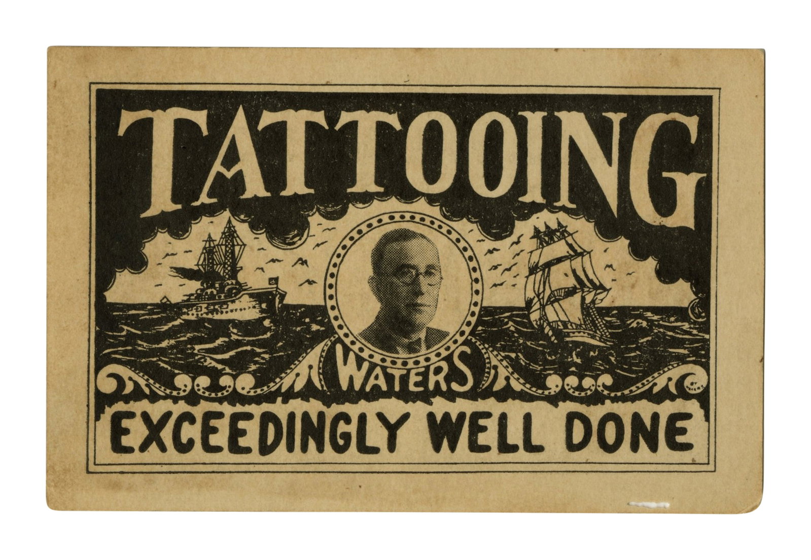 Percy Waters Photographic Tattoo Business Card (Detroit, ca. 1930) 2 1/2 x 4 in. (6.4 x 10.2 cm.) (1 of 2)