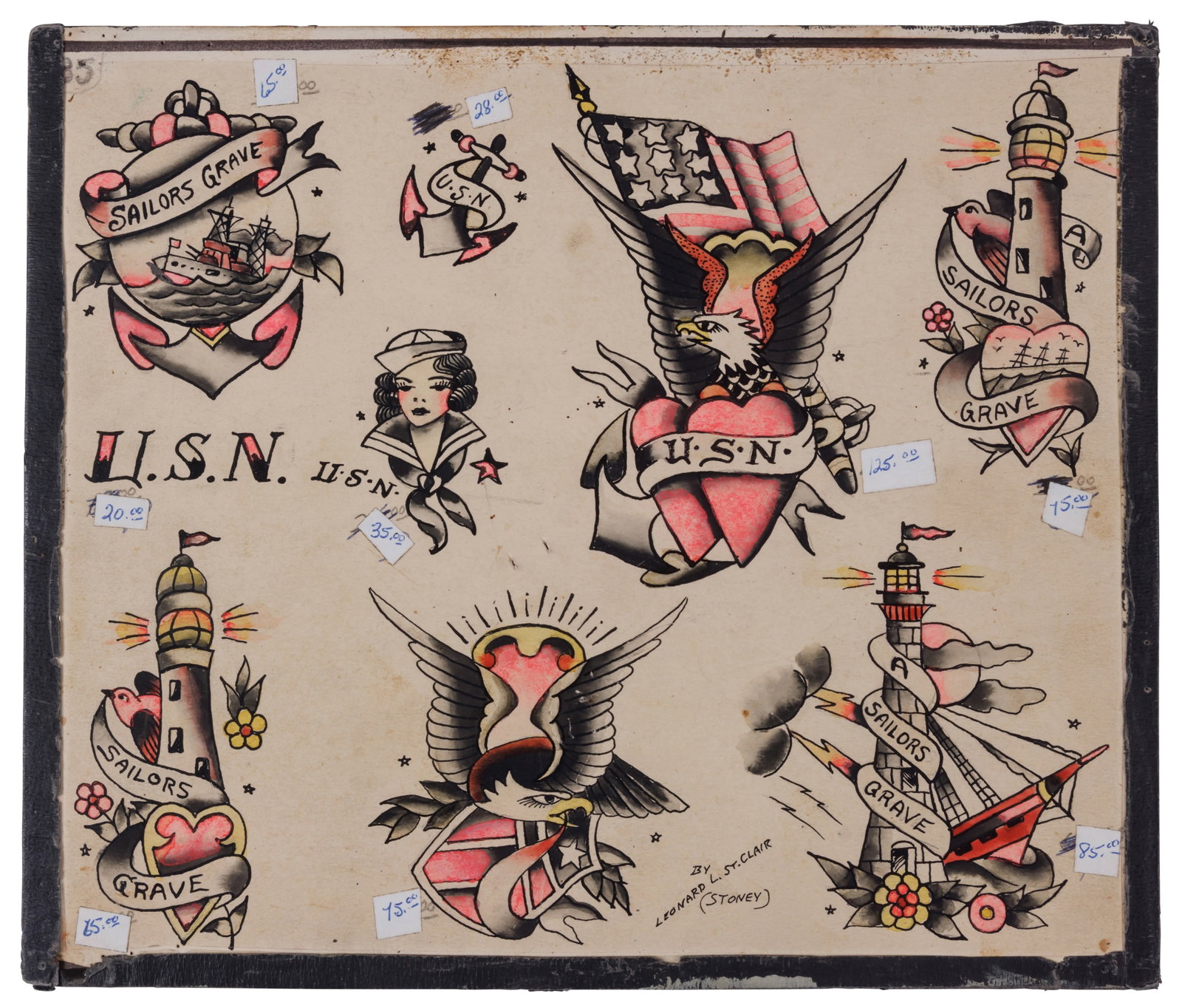 "Sailor's Grave" and Other Tattoo Designs by Stoney St. Clair [Folk Art - Outsider] (Tampa, 1965) 10 (1 of 2)