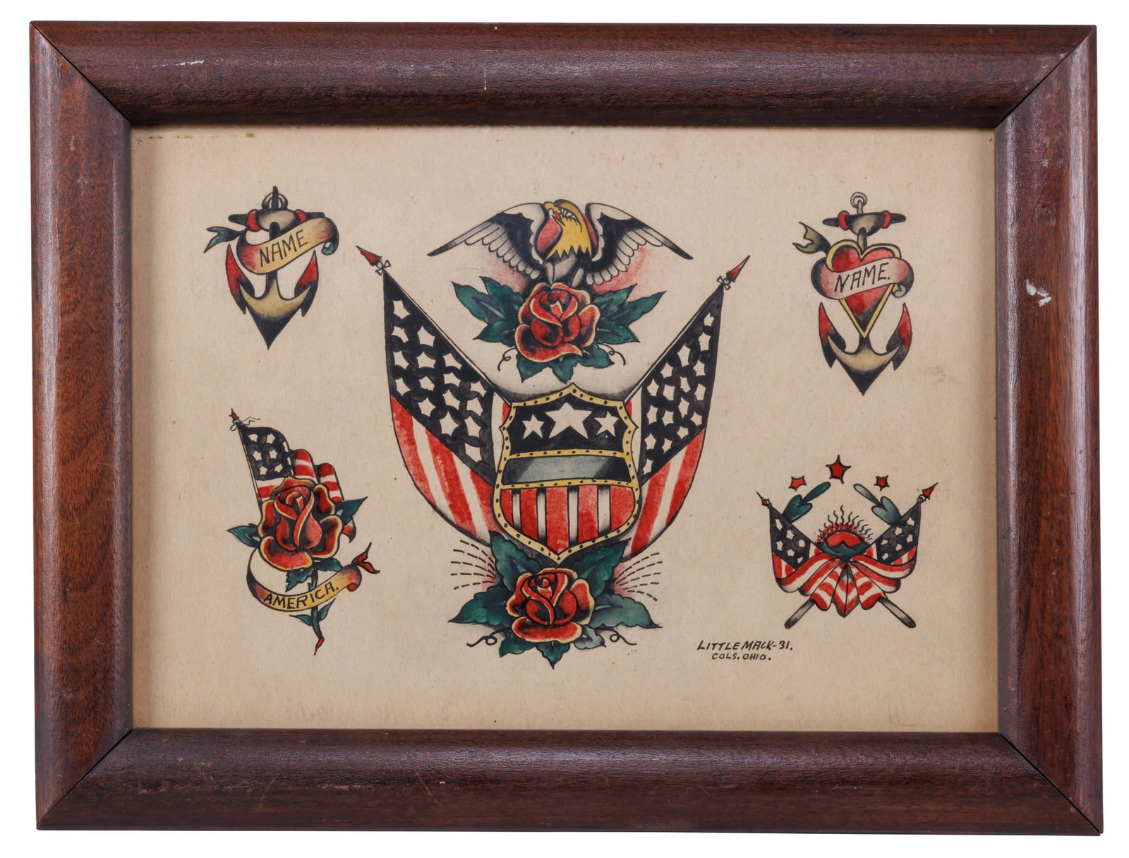American Eagles and Flags Tattoo Designs by Little Mack [Folk Art - Outsider] (Columbus, OH, 1931) (1 of 2)