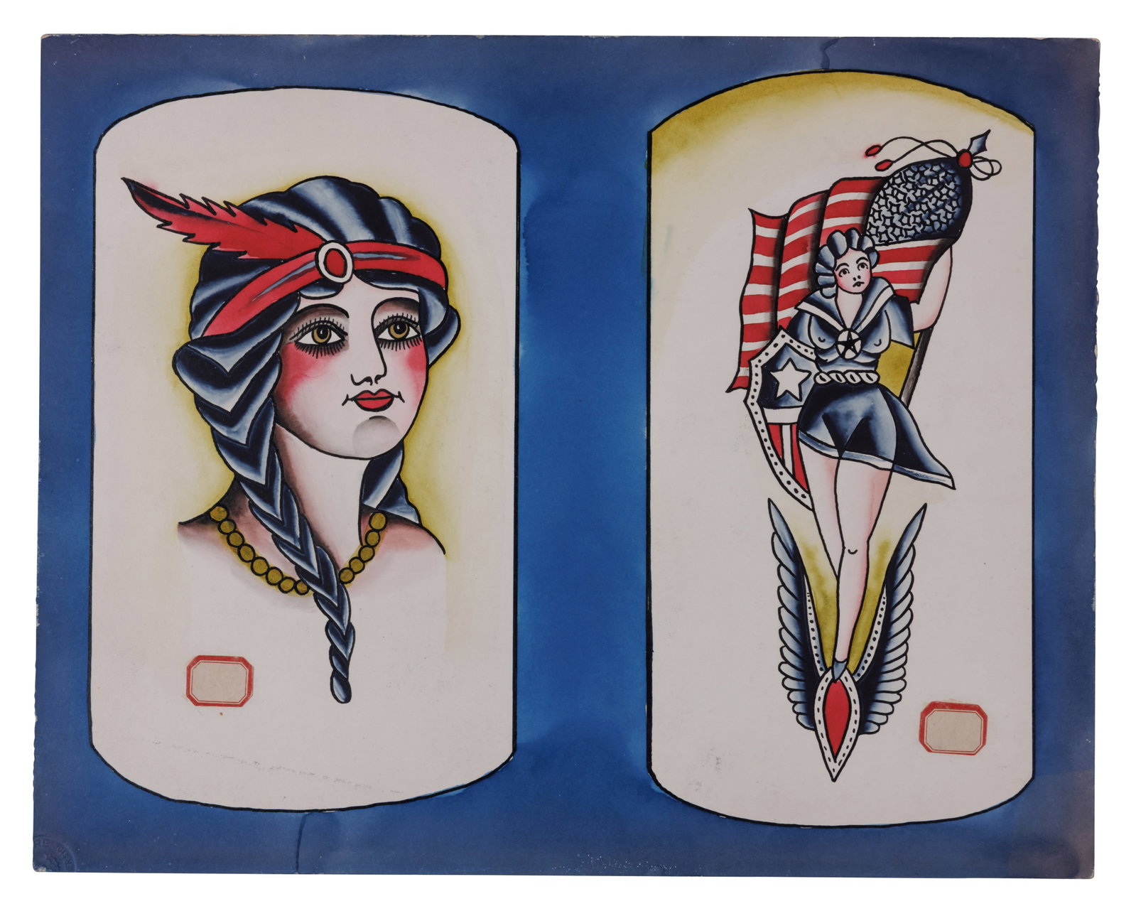 Native American and Victory Girl Tattoo Designs by Bert Grimm [Folk Art - Outsider] (St. Louis, ca. (1 of 2)