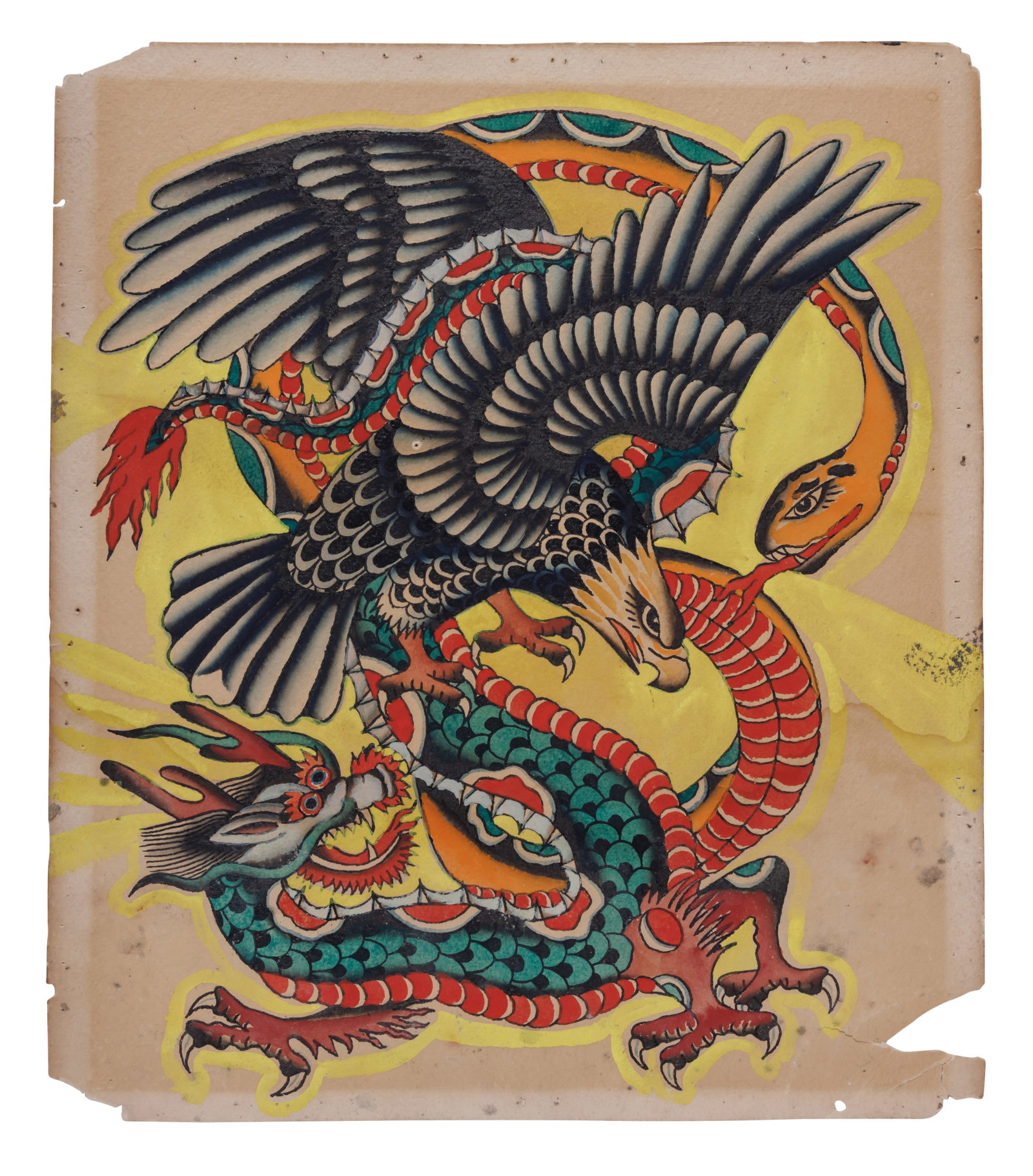 Battle Royale Tattoo Designs by Bert Grimm [Folk Art - Outsider] (St. Louis, ca. 1940) 12 1/2 x 11 (1 of 2)