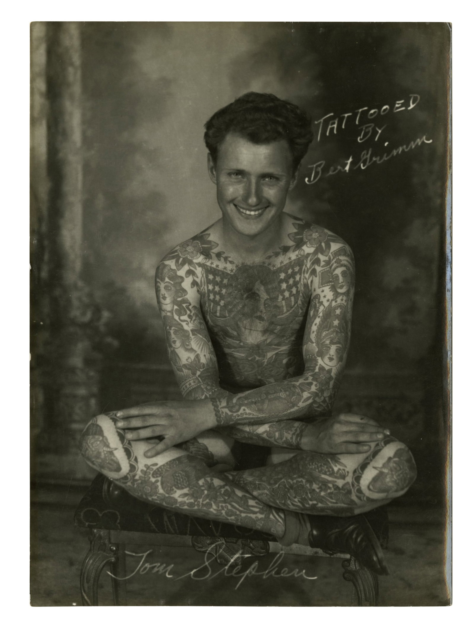 Photograph of Man Tattooed by Bert Grimm [WWII - Photography] (St. Louis, ca. 1945) 7 x 5 in. (17.8 (1 of 2)