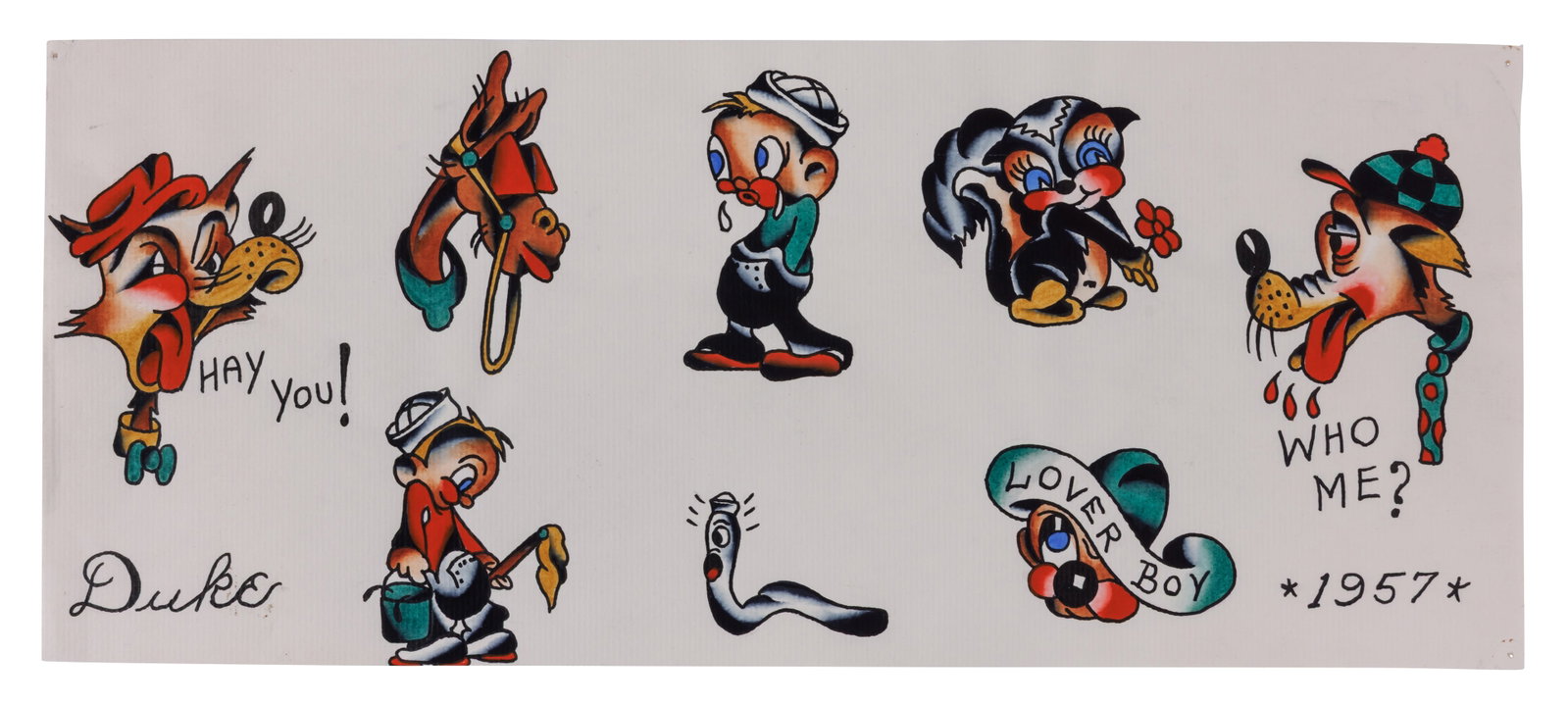 "Lover Boy" and Other Cartoon Tattoo Designs by Duke Kaufman [Folk Art - Outsider] (California, (1 of 2)