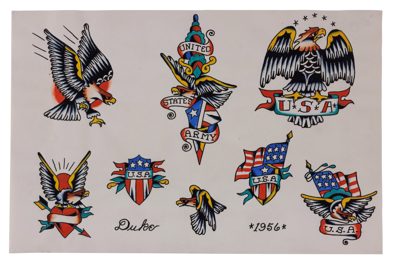 United States Army and Other Tattoo Designs by Duke Kaufman [Folk Art - Outsider] (California, 1956) (1 of 2)