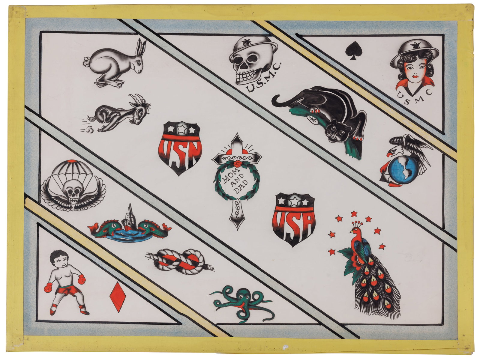 Black Panther and Other Tattoo Designs by Chris Nelson [Folk Art - Outsider] (California, ca. 1950) (1 of 2)