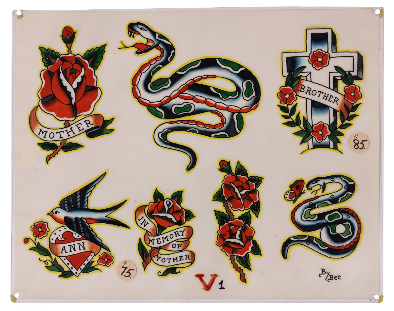 Snakes and Roses Tattoo Designs by "Painless Bee" Horton [Women's History - Folk Art] (Tacoma, ca. (1 of 2)