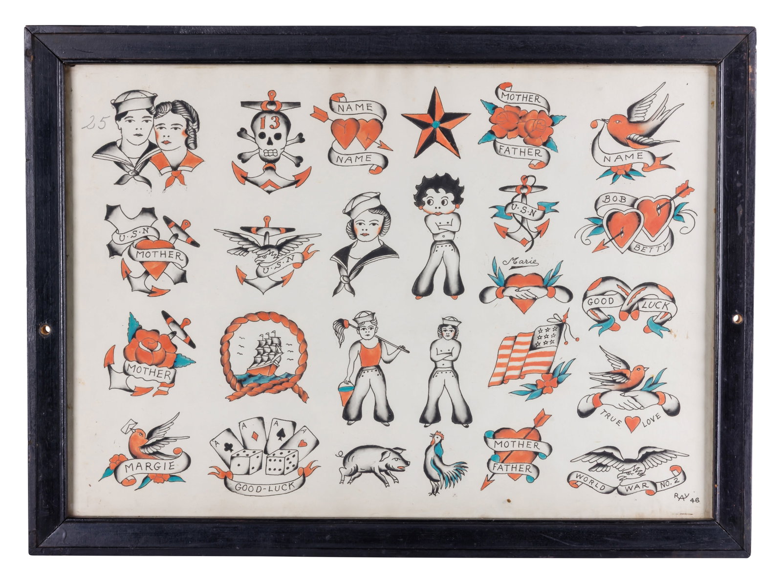 U.S. Navy and Other Tattoo Designs by "Diamond Ray" Harter [Folk Art - Outsider] (Possibly Florida, (1 of 6)