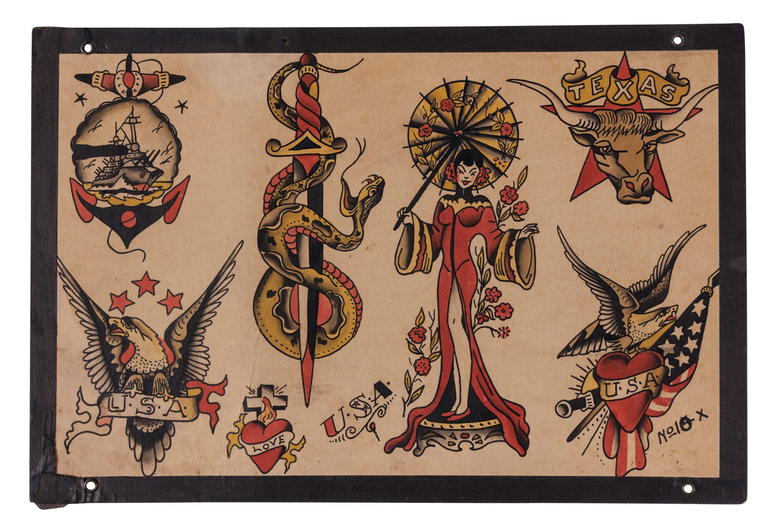 Texas Longhorn and Other Tattoo Designs by "Denver" Ed Smith [Bowery - Folk Art - Outsider], (New (1 of 2)