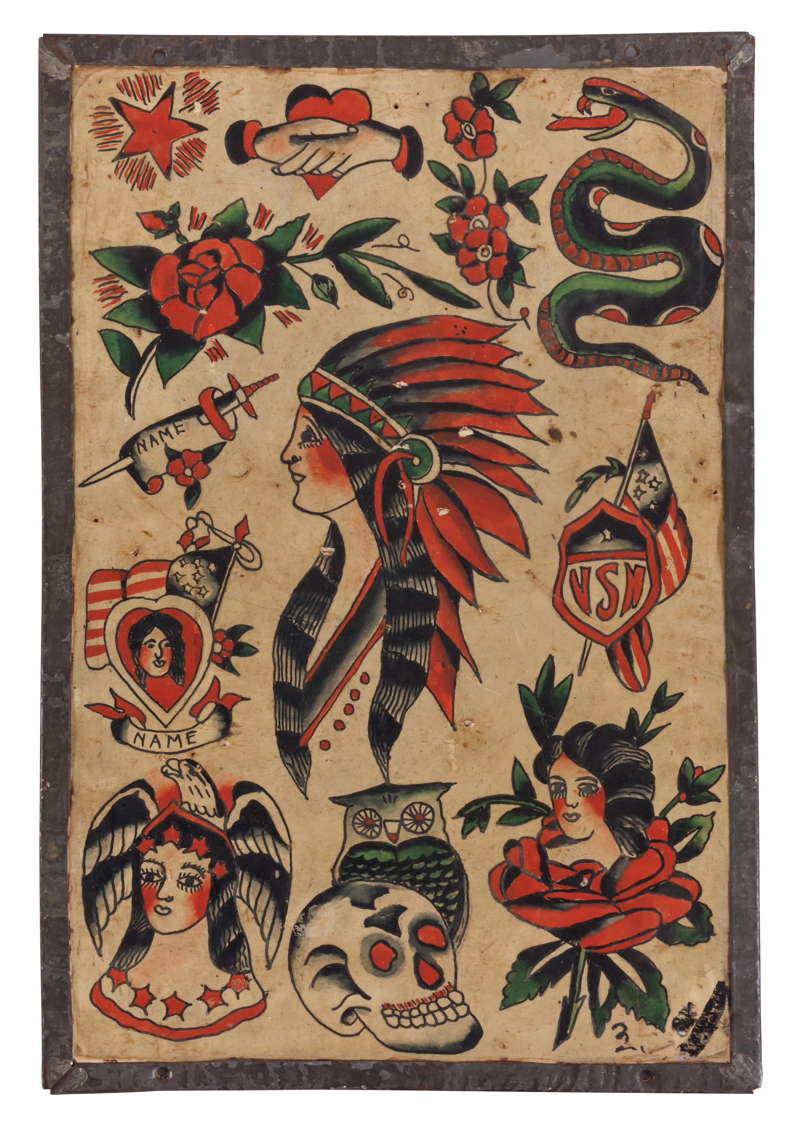 Traditional Tattoo Designs by Floyd Samson [Folk Art - Outsider - Owl - Zeiss] (America, ca. 1938) (1 of 2)