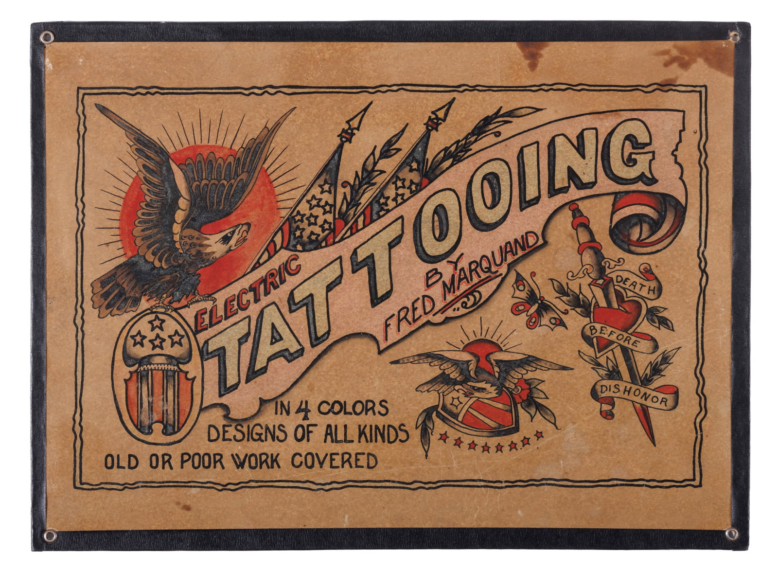 "Electric Tattooing" Shop Sign and Flash by Fred Marquand [Tattoo - Trade Sign - American Eagle] (1 of 2)