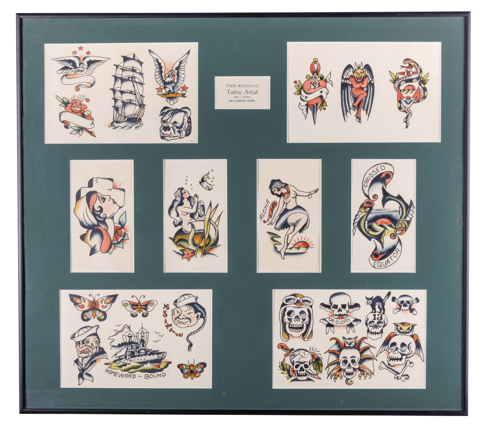 Eight Sheets of Tattoo Designs by Fred Marquand [Skull - Devil - U.S. Navy] (Bellingham, Washington, (1 of 5)