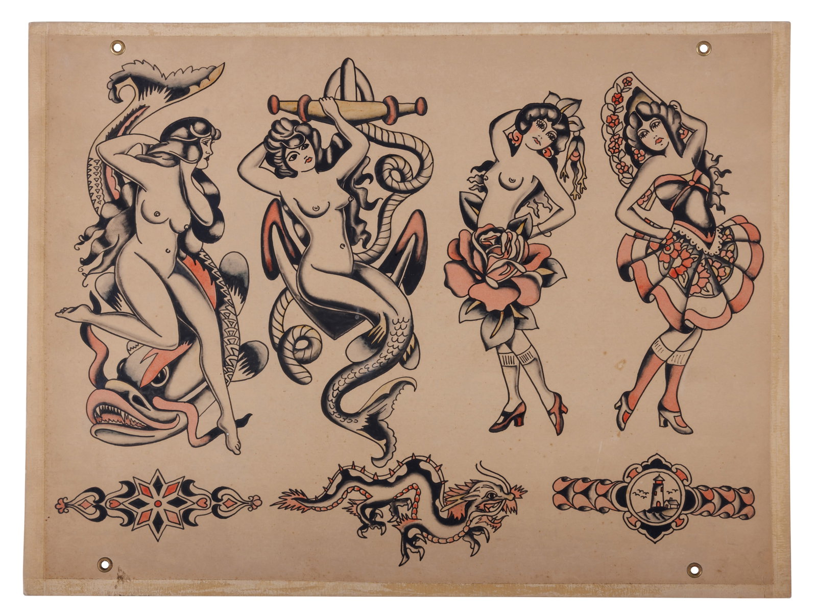 Pin-Up Girl Tattoo Designs by Fred Marquand [Folk Art - Outsider - Mermaid - Aviator] (Bellingham, (1 of 2)