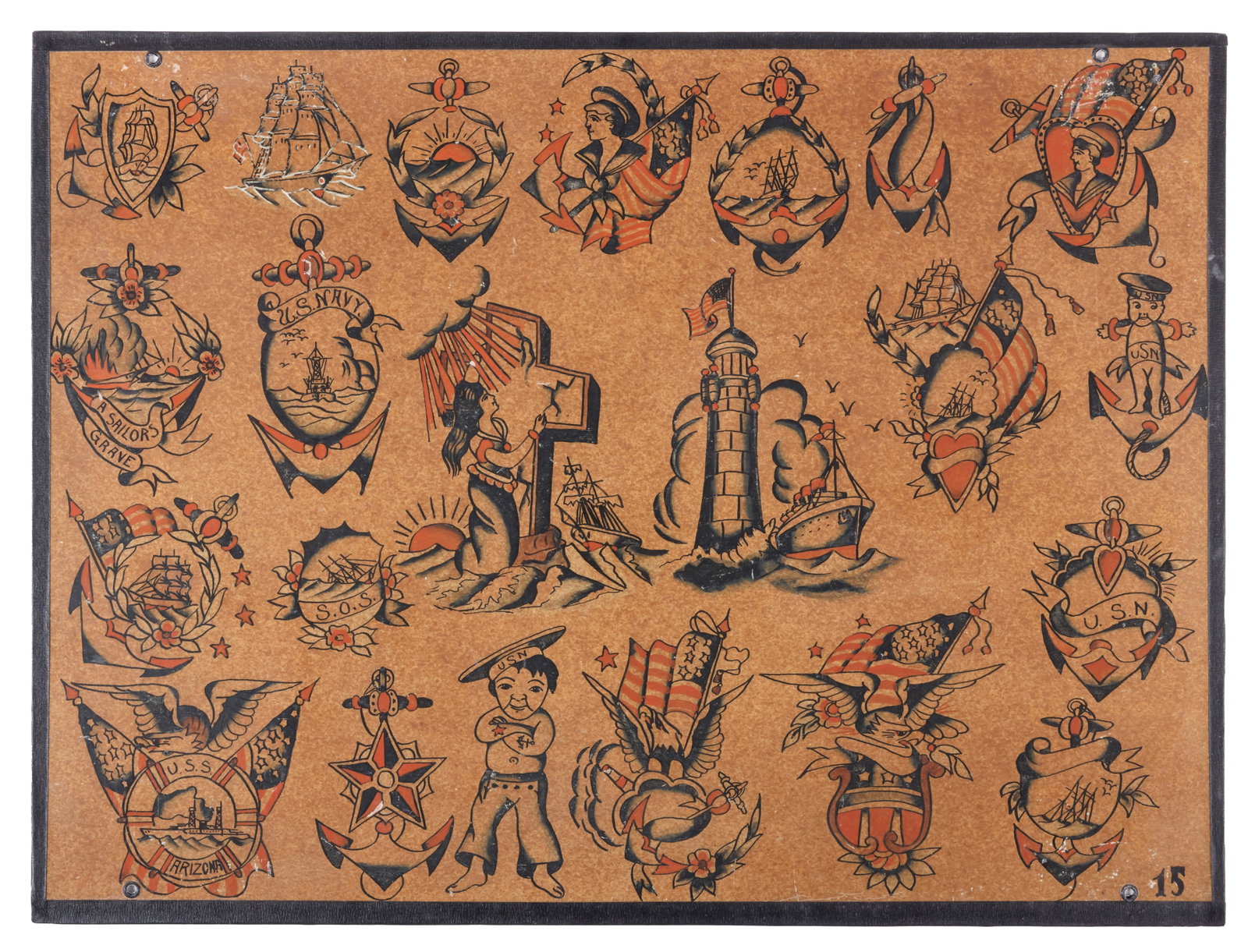U.S.S. Arizona and Other Tattoo Designs by Fred Marquand [Folk Art - Outsider] (Bellingham, (1 of 2)
