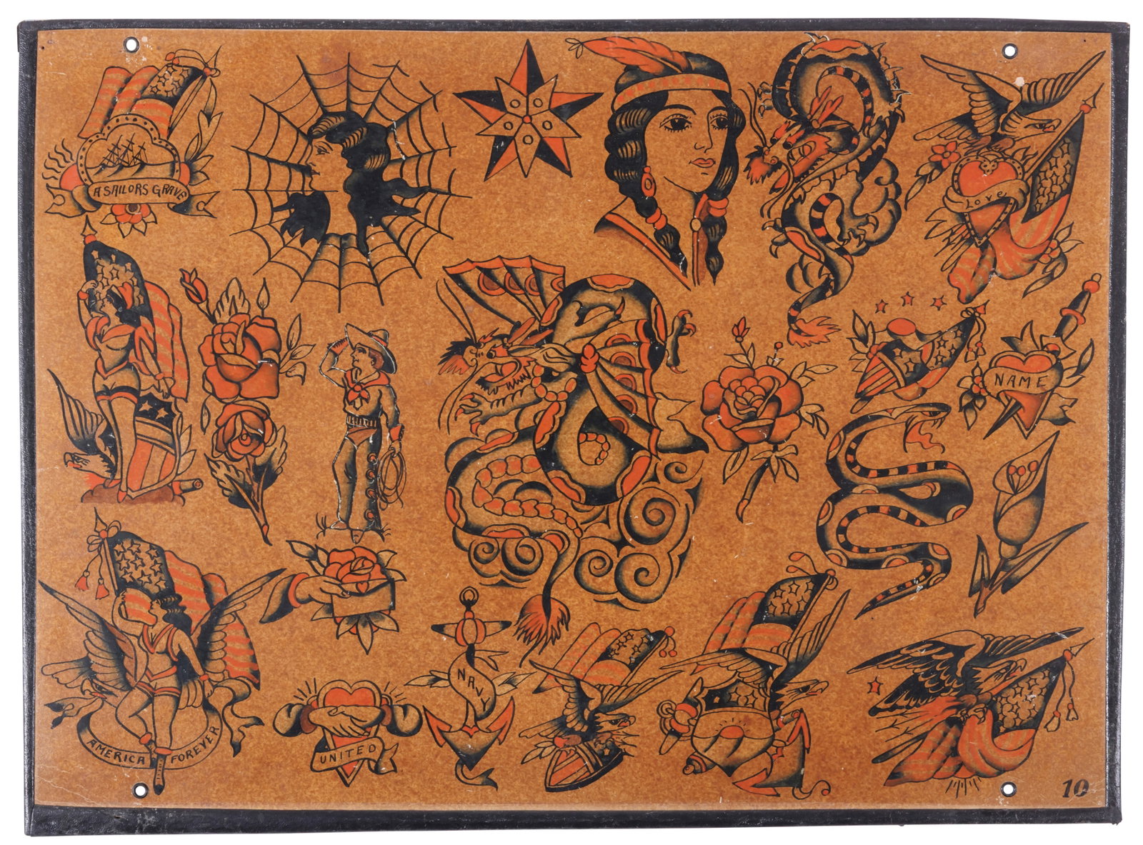 "America Forever" and Other Tattoo Designs by Fred Marquand [Folk Art - Outsider] (Bellingham, (1 of 2)